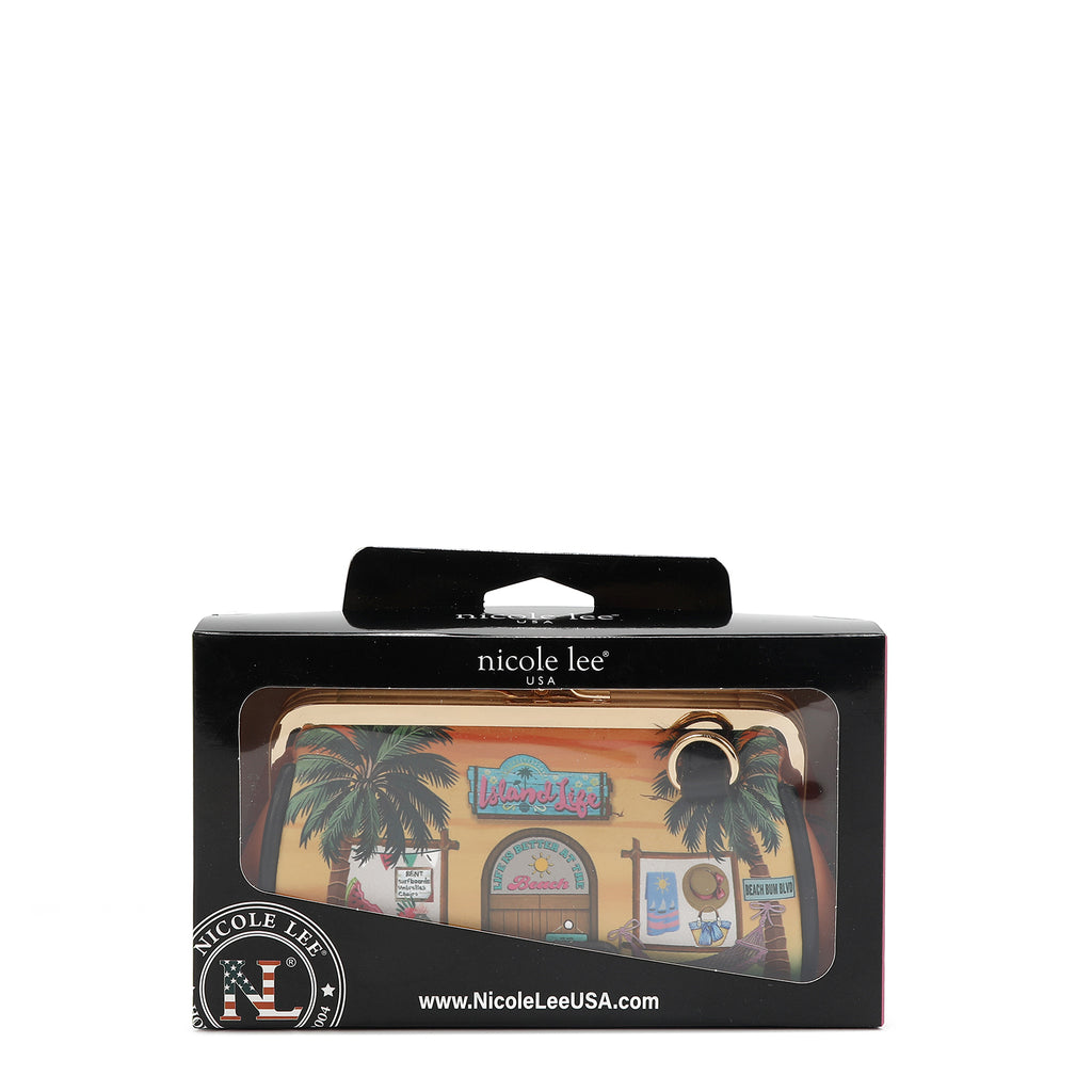 CP6614  Sun & Sand Monedero con  doble compartimiento y una correa de muñeca con una borla coqueta y adornos de flores.