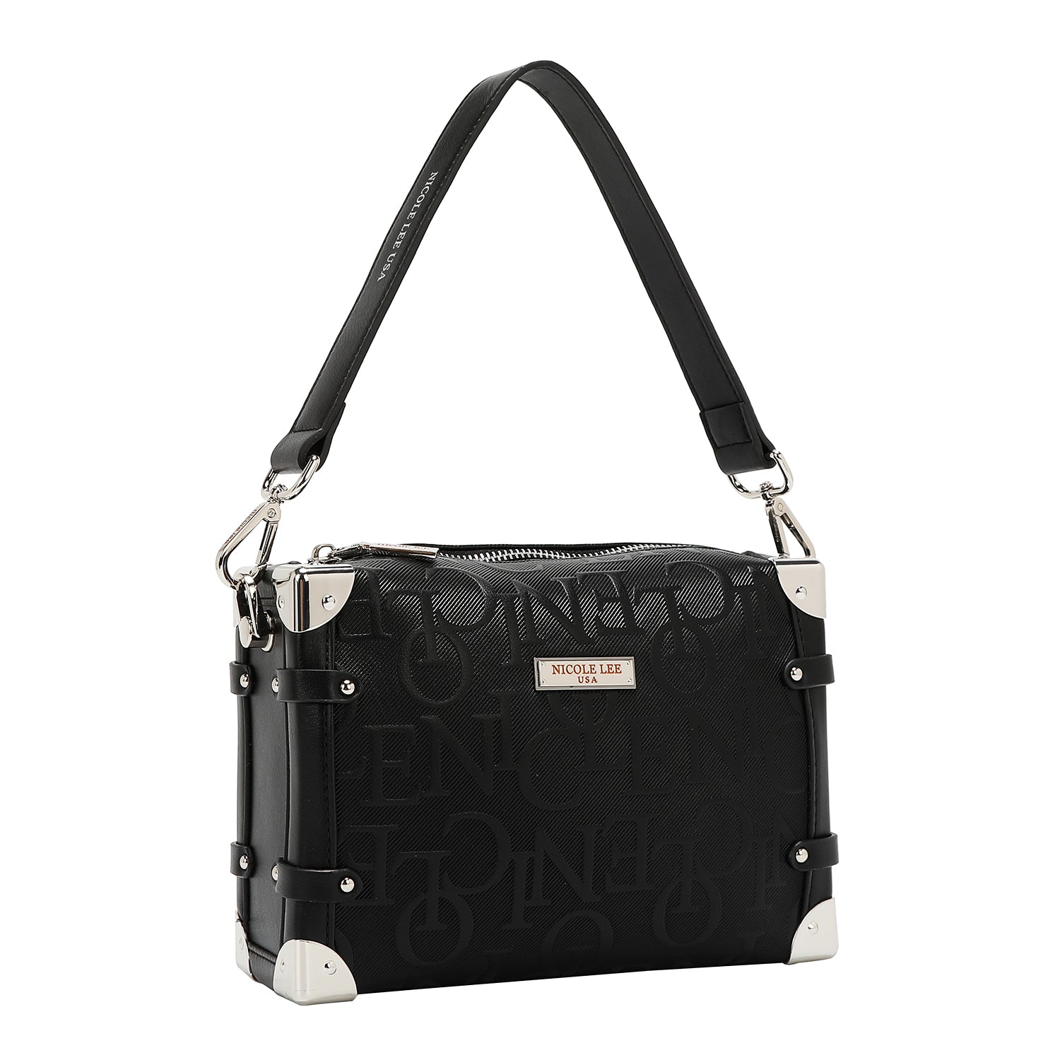 EMB17506 BLACK -BOLSO DE HOMBRO CUADRADO ELEGANCIA EN RELIEVE