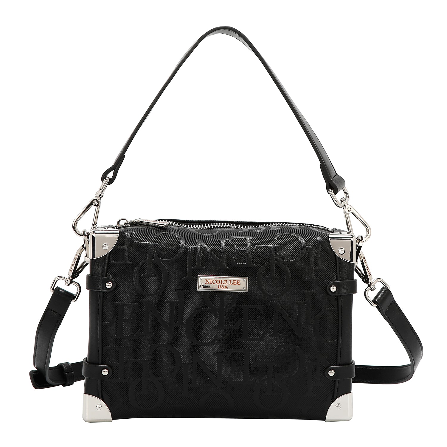 EMB17506 BLACK -BOLSO DE HOMBRO CUADRADO ELEGANCIA EN RELIEVE