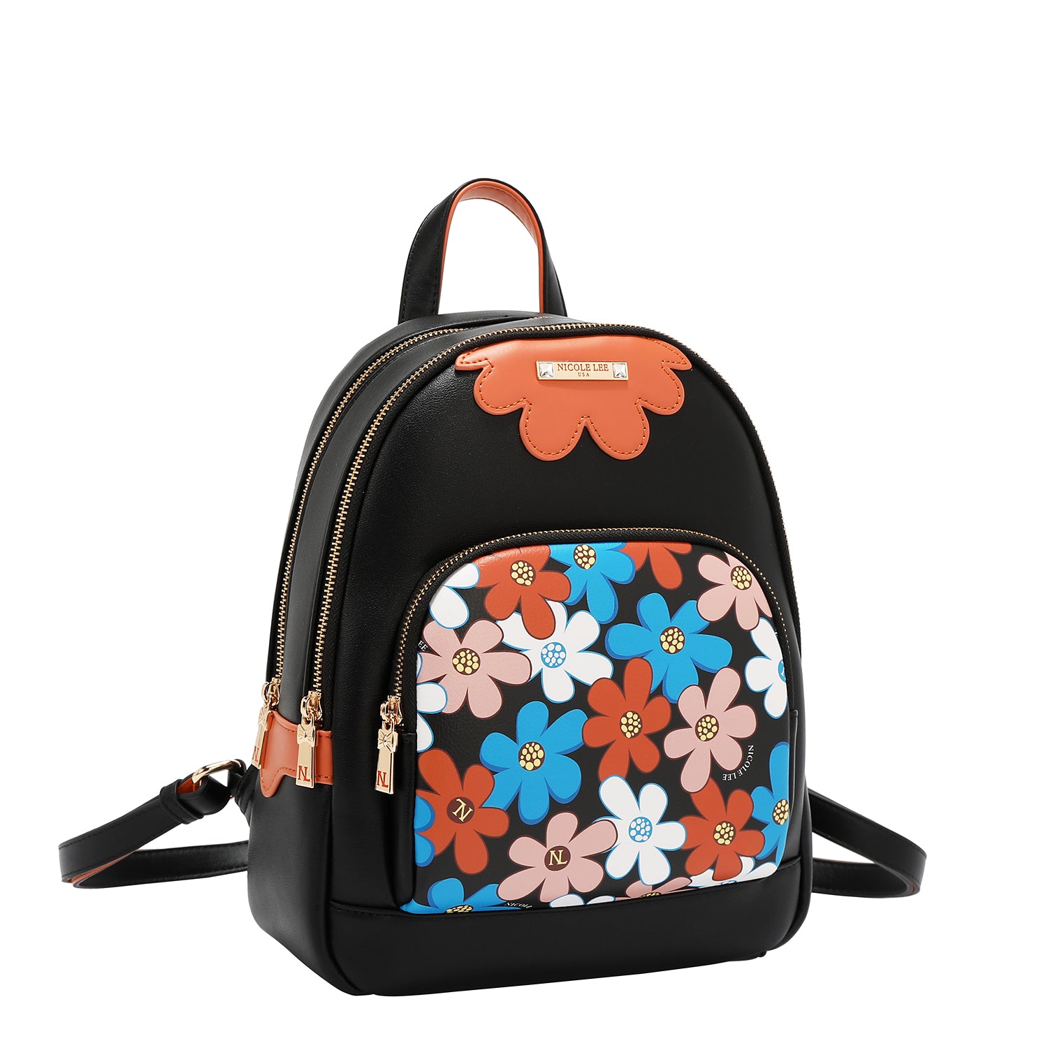 FLO17482 BLACK -MOCHILA CON ESTAMPADOS DE FLORES