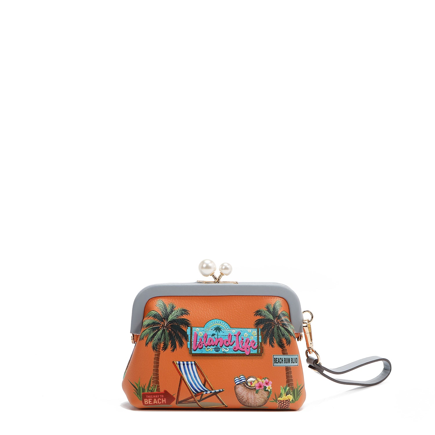 PRT7400  Sun & Sand Monedero cierre de boquilla de perlas Con una correa de muñeca opcional