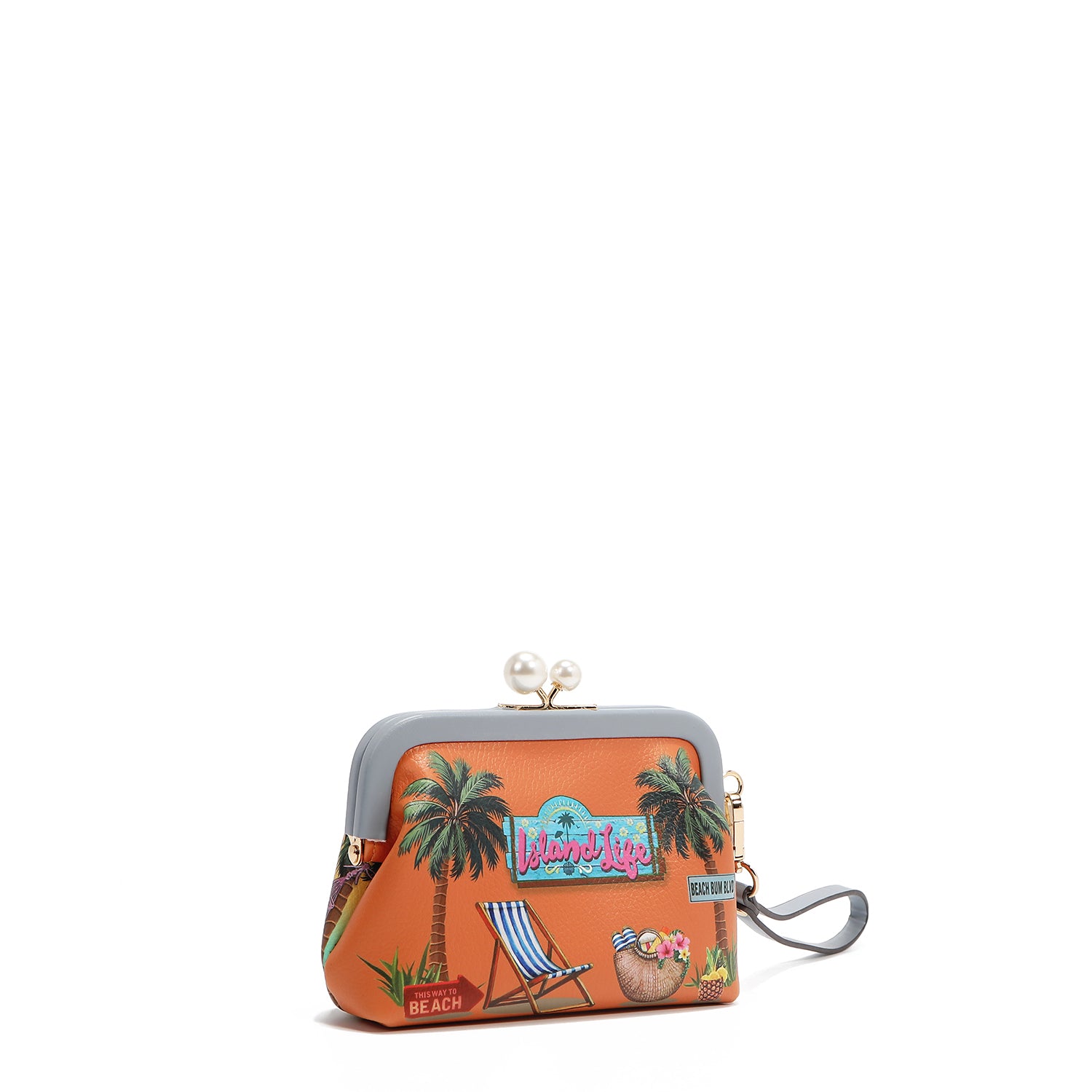 PRT7400  Sun & Sand Monedero cierre de boquilla de perlas Con una correa de muñeca opcional
