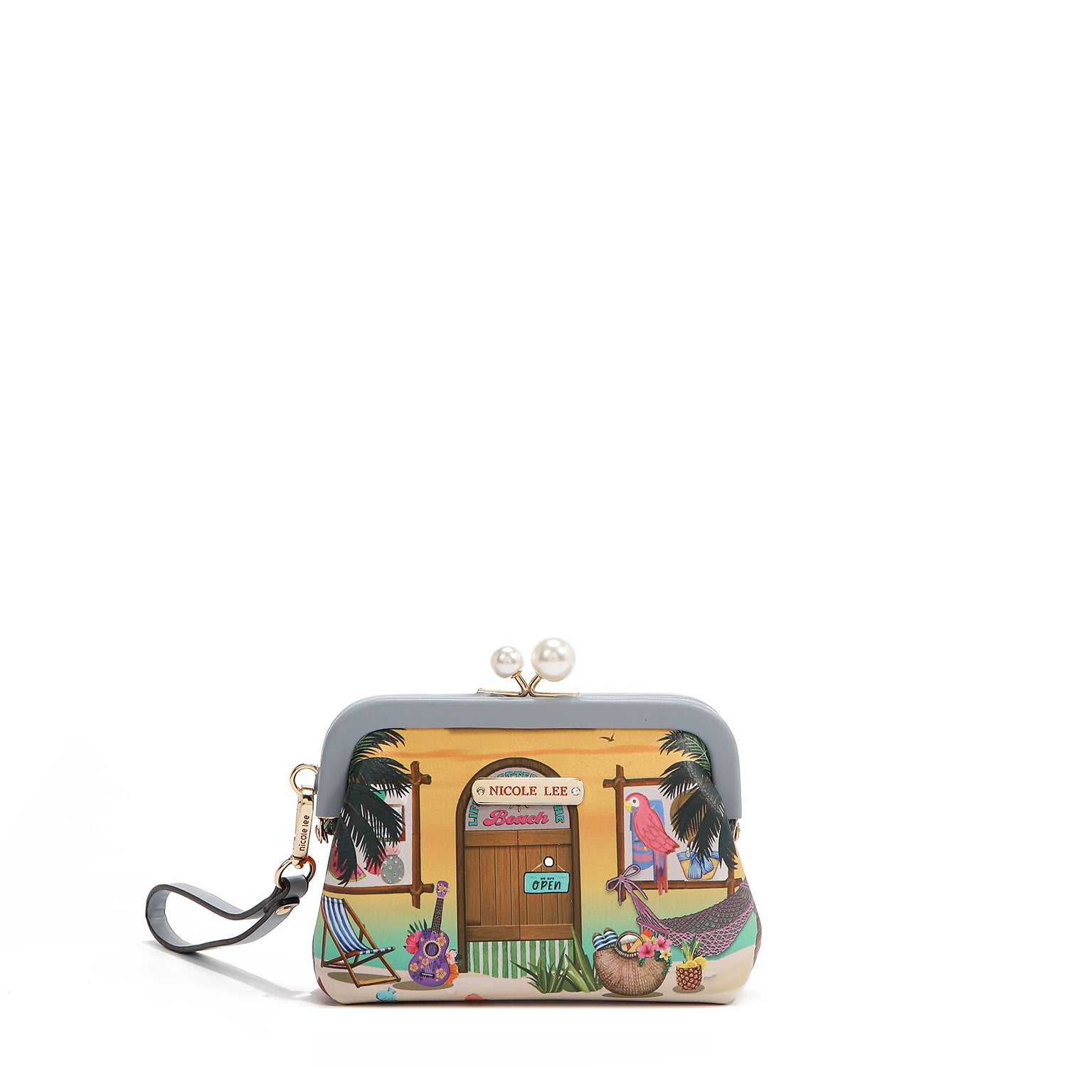 PRT7400  Sun & Sand Monedero cierre de boquilla de perlas Con una correa de muñeca opcional