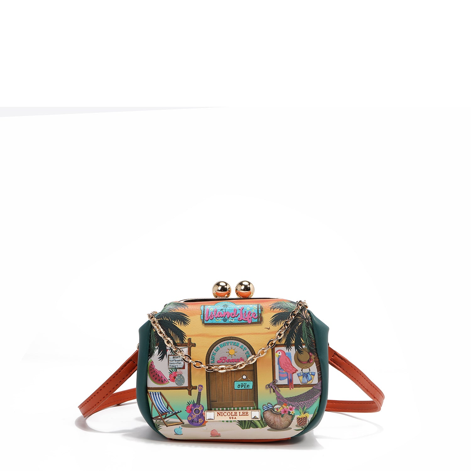 PRT7803  Sun & Sand MINI BOLSO BANDOLERA con correa de cadena para la muñeca y correa cruzada ajustable opcional