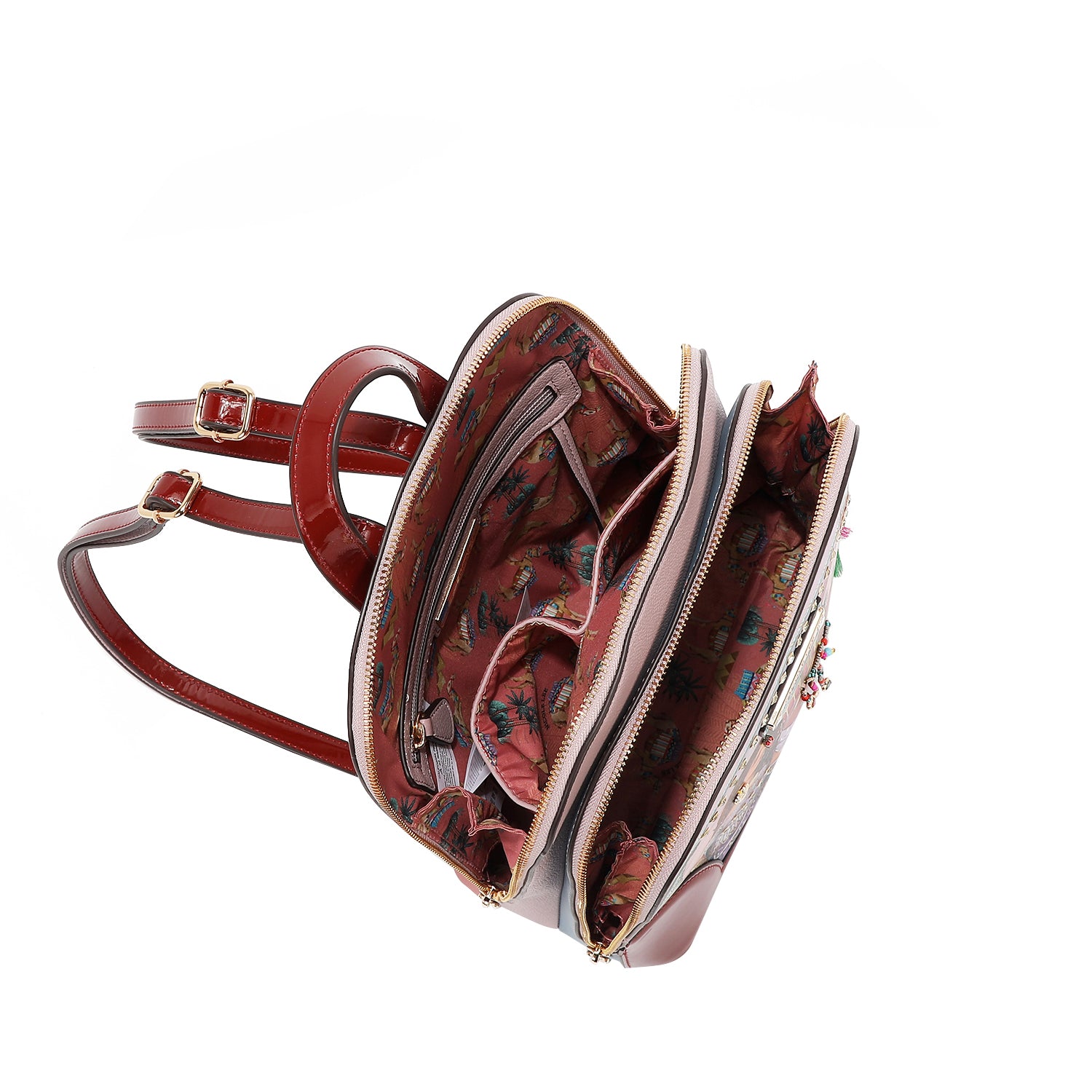 QC17273 QUEEN CLEOPATRA MOCHILA DE LA REINA CLEOPATRA 2 bolsillos interiores delanteros deslizantes para guardar el teléfono inteligente y la billetera