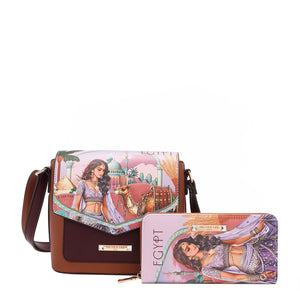 SET17298 QUEEN CLEOPATRA el conjunto de 3 piezas "Reina Cleopatra" incluye una mochila grande, una bandolera y una billetera; es su declaración todo en uno de fuerza y estilo.