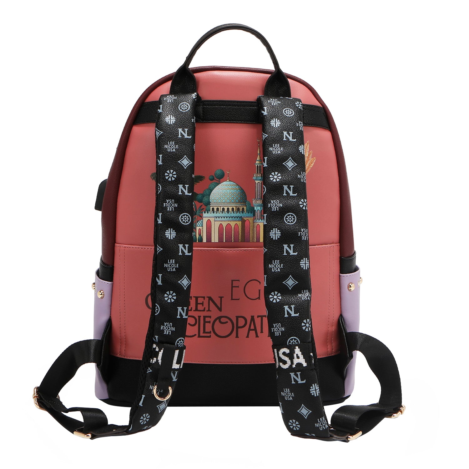 USB12769L QUEEN CLEOPATRA MOCHILA GRANDE USB DE MODA CON PUERTO DE CARGA Y BOLSA