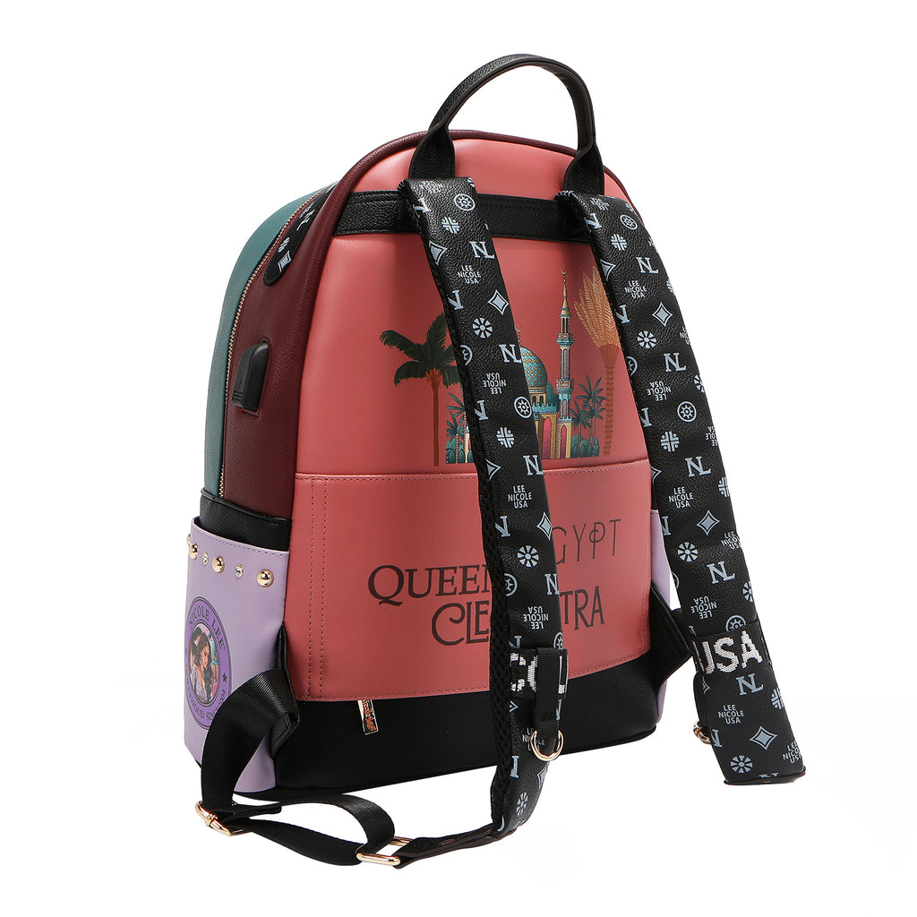 USB12769L QUEEN CLEOPATRA MOCHILA GRANDE USB DE MODA CON PUERTO DE CARGA Y BOLSA